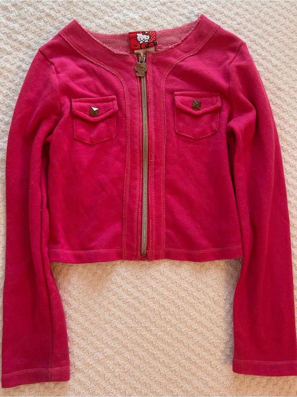 Hello Kitty Vintage Hot Pink Zip-Up Jacket with Gold Sequins and Studs
